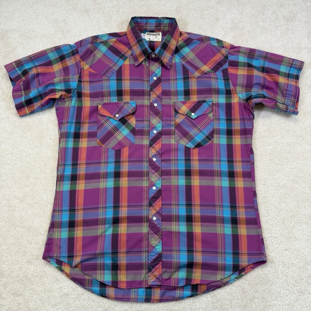 Vintage Ruddock Western Pearl Snap Plaid Shirt Mens 17 Neck Short Sleeve